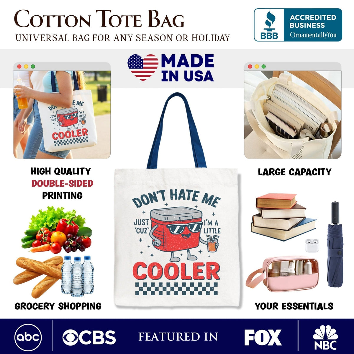 Don't Hate Me Cuz I'm A Little Cooler Tote Bag, Funny Cool Summer Gift Shopper