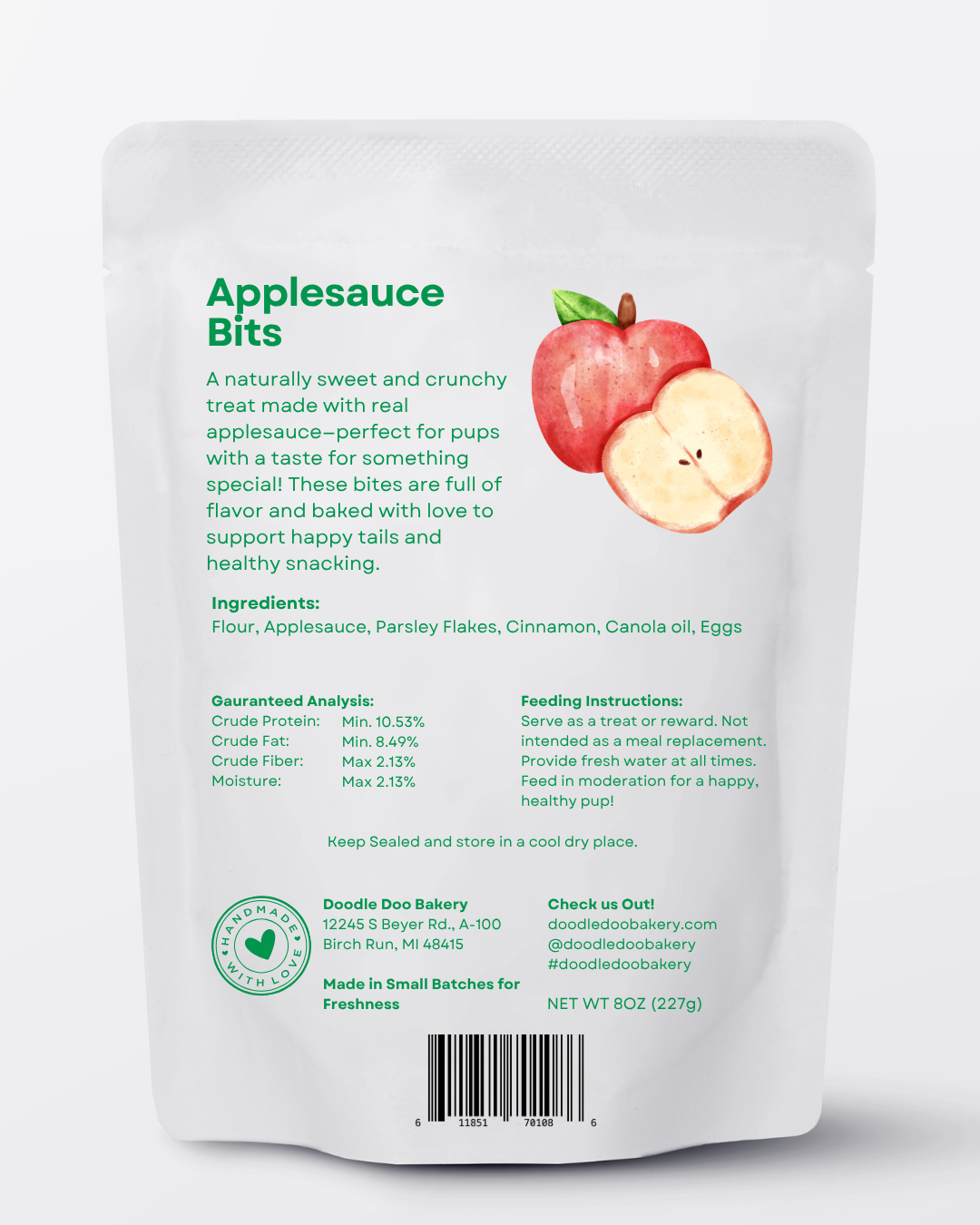 Homemade Dog Treats -🍏 Apple Bits Dog Biscuits 1/2 lb.