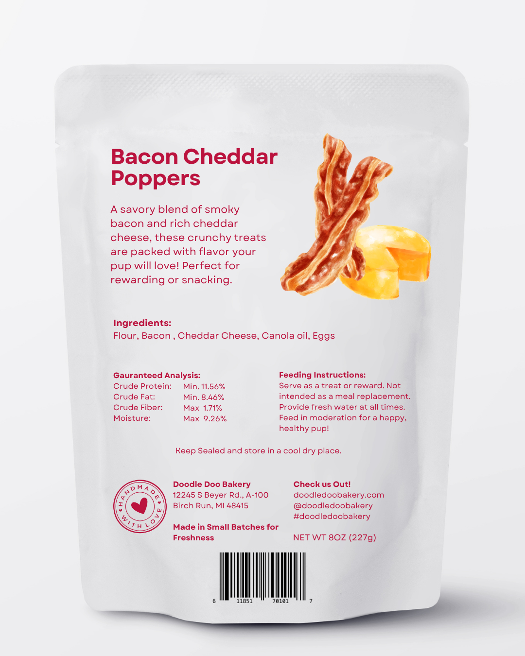 🥓 Homemade Dog Treats -  Bacon Cheddar Poppers Treat 1/2lb