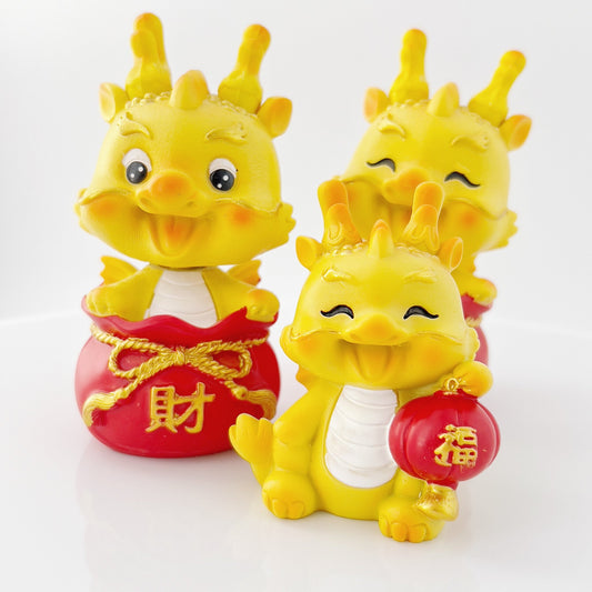 Dragon Figures Bobble Head Wealth Fortune Home Desk Decoration