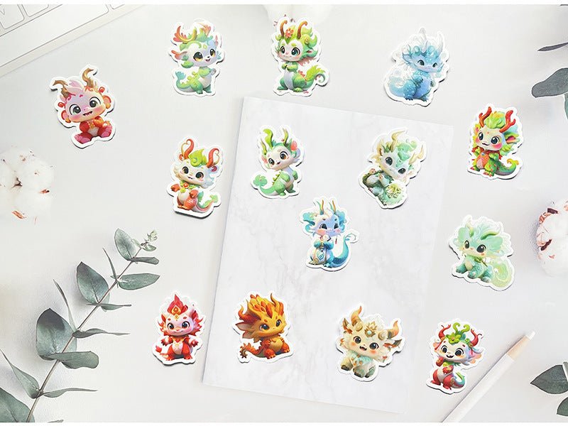 Dragon Stickers - 60 pcs Waterproof Non Fading Cute Cartoon Mythical Dragon Decor