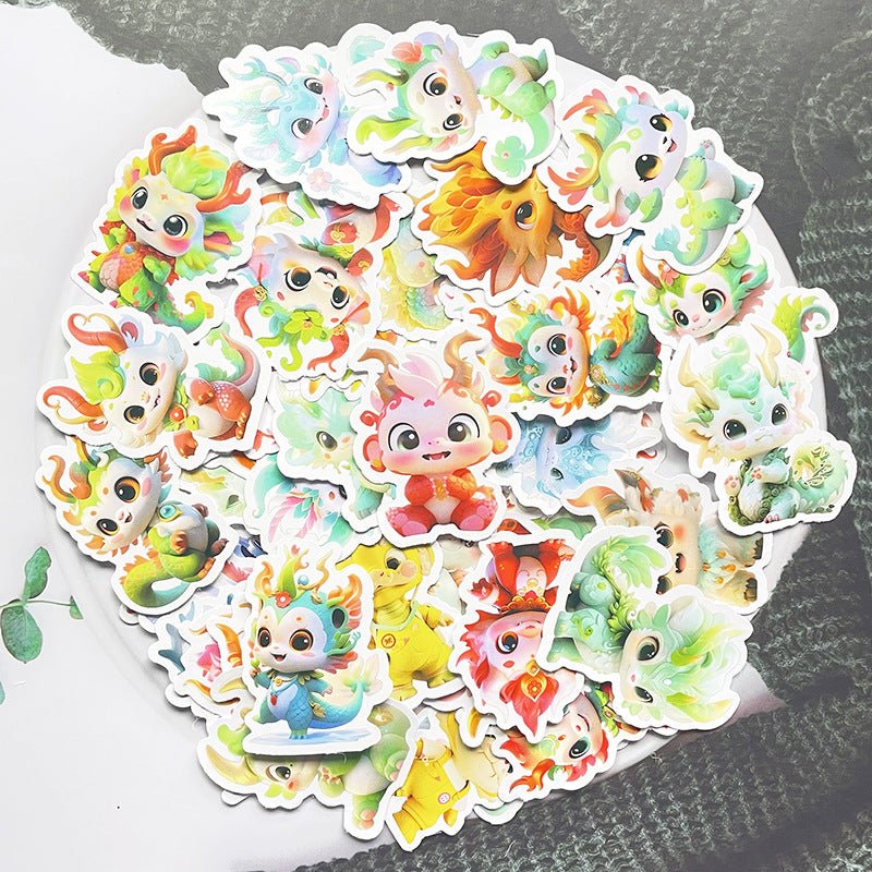 Dragon Stickers - 60 pcs Waterproof Non Fading Cute Cartoon Mythical Dragon Decor