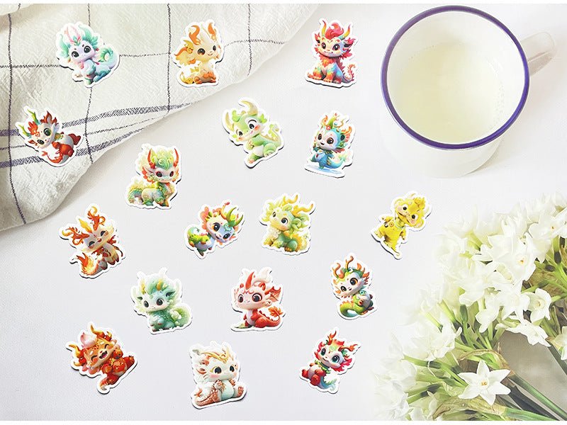 Dragon Stickers - 60 pcs Waterproof Non Fading Cute Cartoon Mythical Dragon Decor