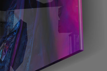 Blue Skull Elder In Magenta Veil Glass Wall Art