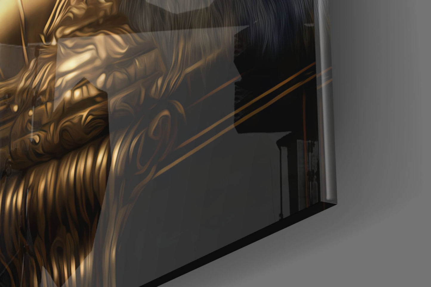 Jeweled Crown Gorilla In Gold Armor Glass Wall Art