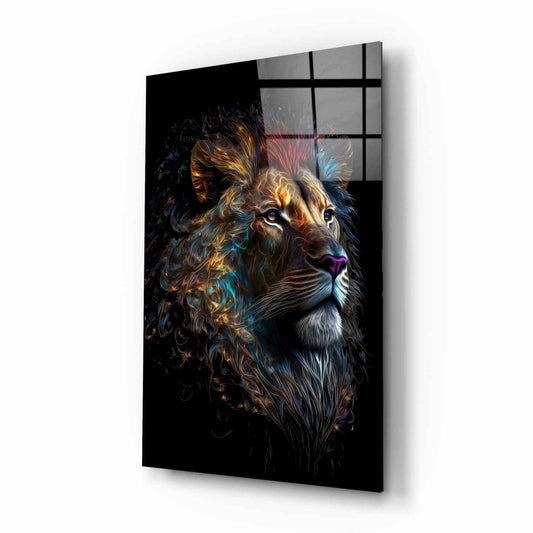Copper Blue Swirling Mane Lion Glass Wall Art