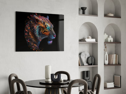 Fiery Swirl Leopard Head Profile Glass Wall Art