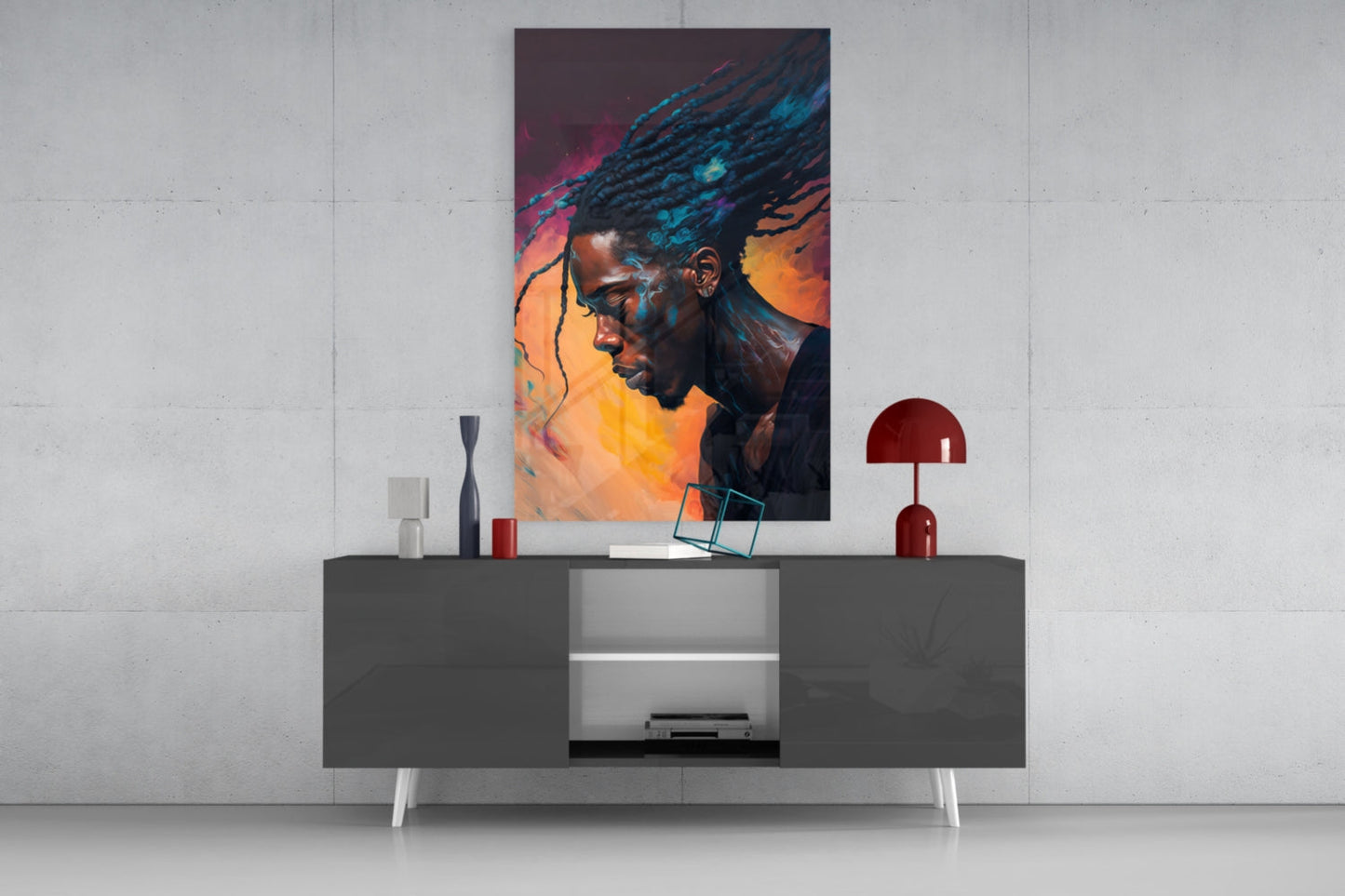 Braided Locs Man On Sunset Hues Glass Wall Art