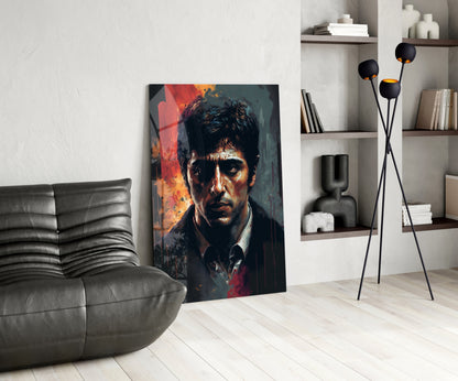Red Splash Suited Actor Portrait Glass Wall Art