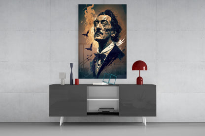 Bats And Bow Tie Sepia Surreal Portrait Glass Wall Art