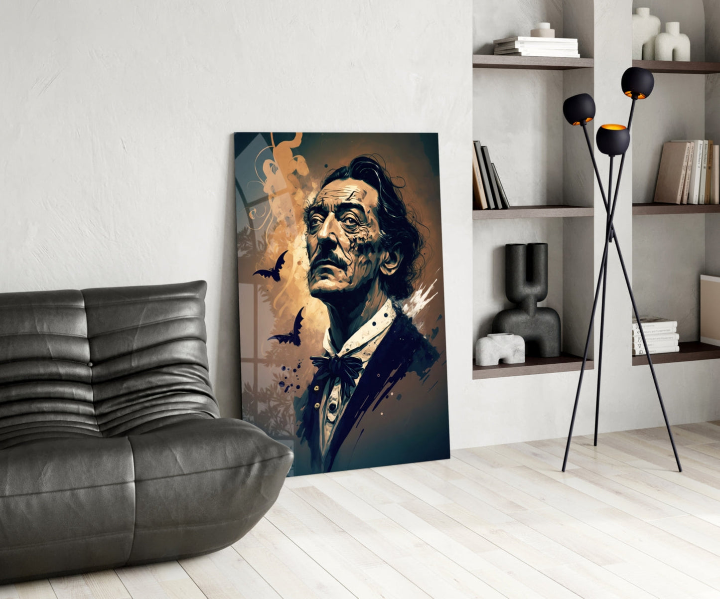 Bats And Bow Tie Sepia Surreal Portrait Glass Wall Art