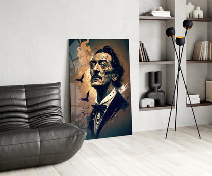Bats And Bow Tie Sepia Surreal Portrait Glass Wall Art