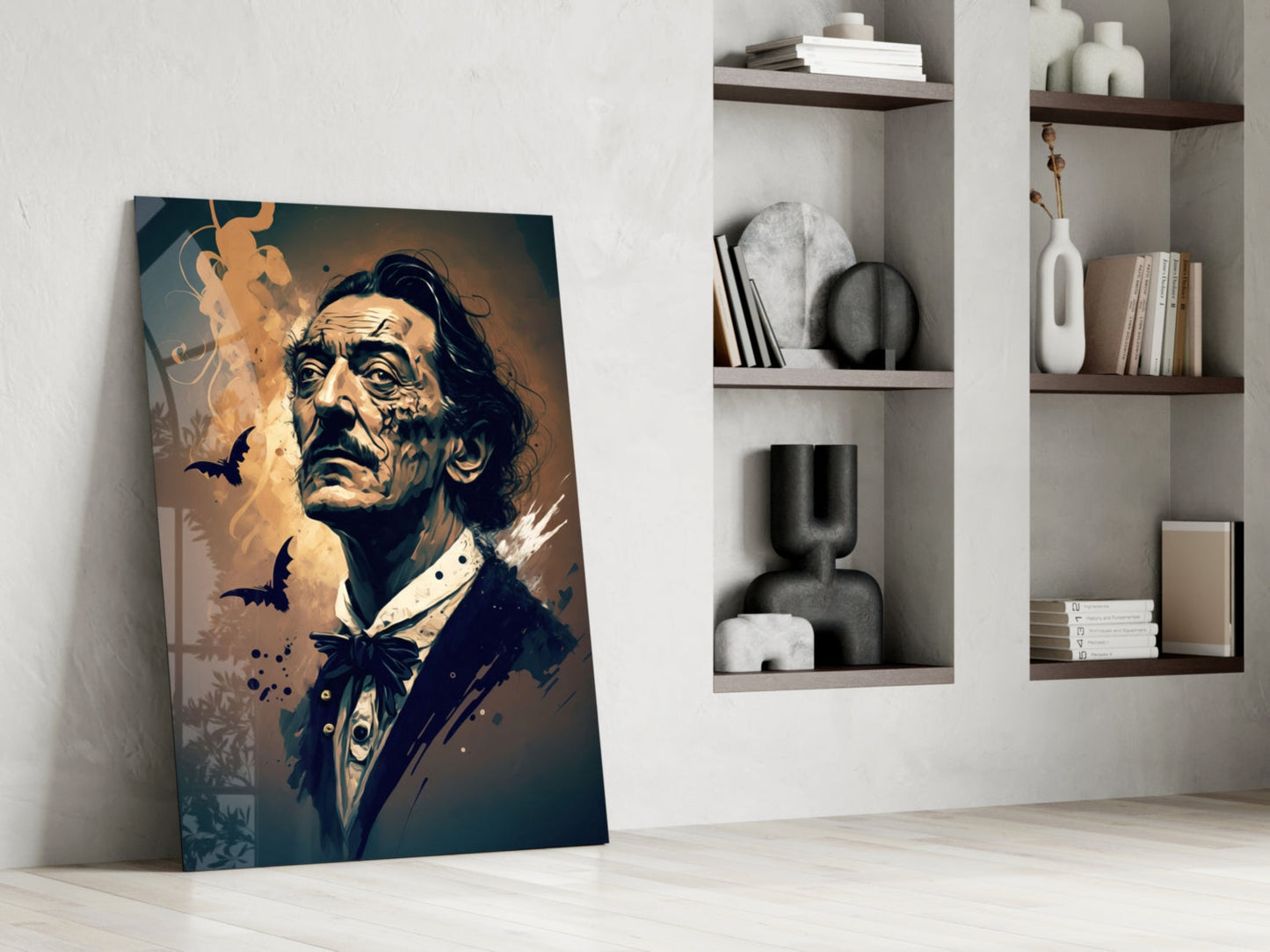 Bats And Bow Tie Sepia Surreal Portrait Glass Wall Art