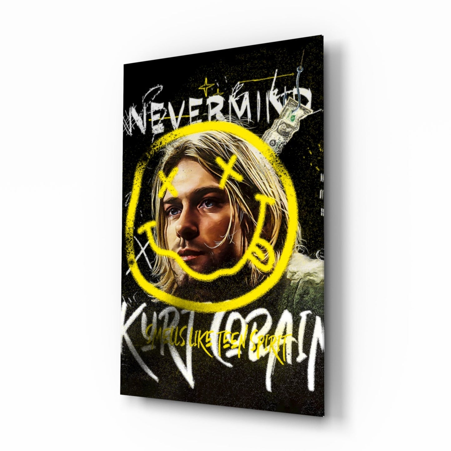 Grunge Guitarist Portrait Glass Wall Art || Designer Collection
