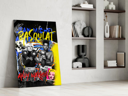 Yellow Graffiti Boxing Duo Pop Glass Wall Art