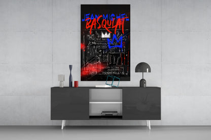 Blue Red Crown Graffiti Glass Wall Art