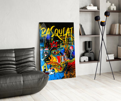 Blue Colorful Screaming Skull Glass Wall Art