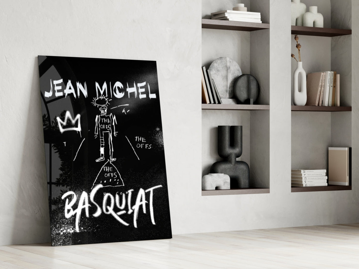 Black White Stick Figure Crown Glass Wall Art