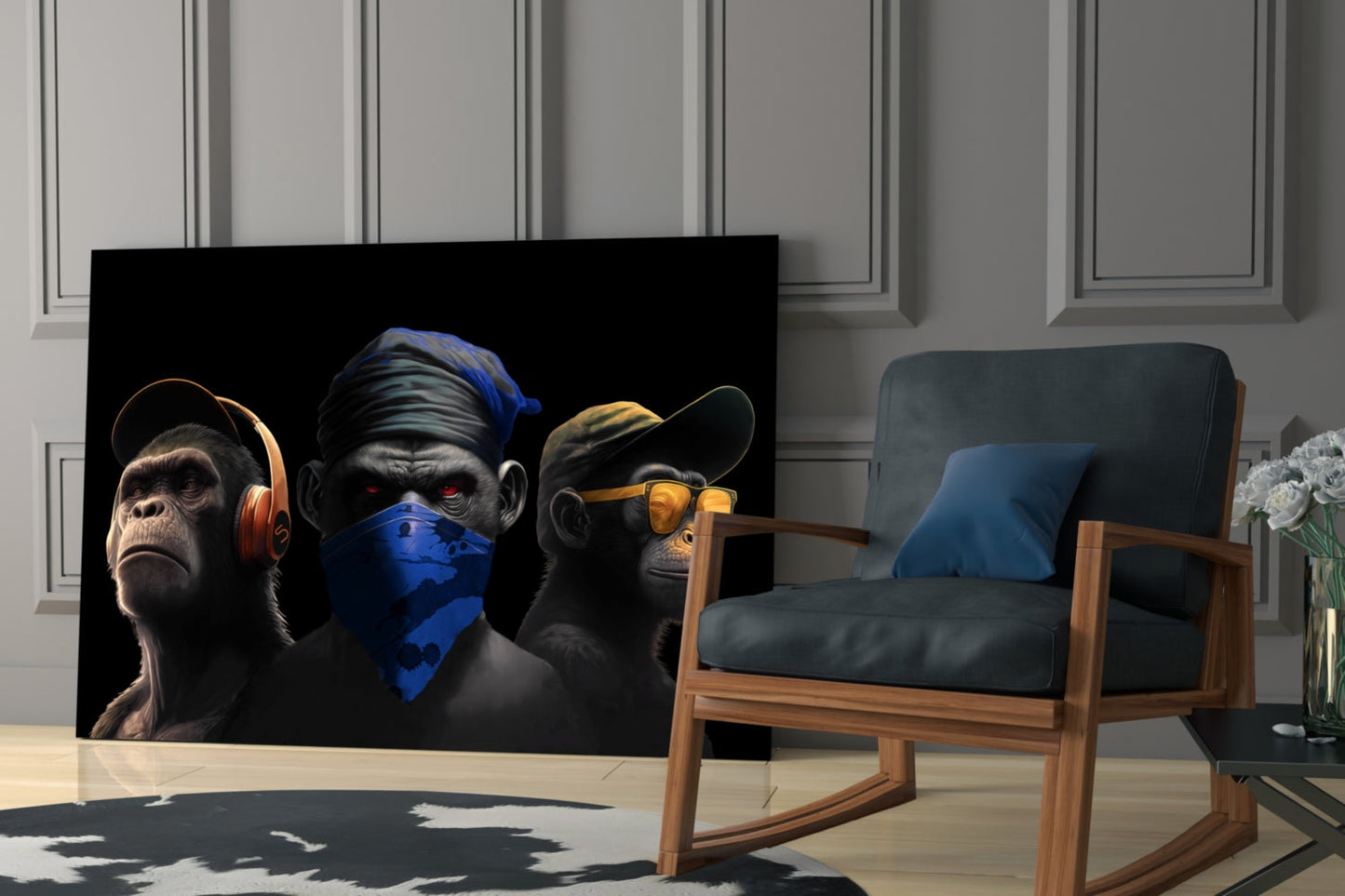 3 Wise Monkeys Glass Wall Art || Designer Collection