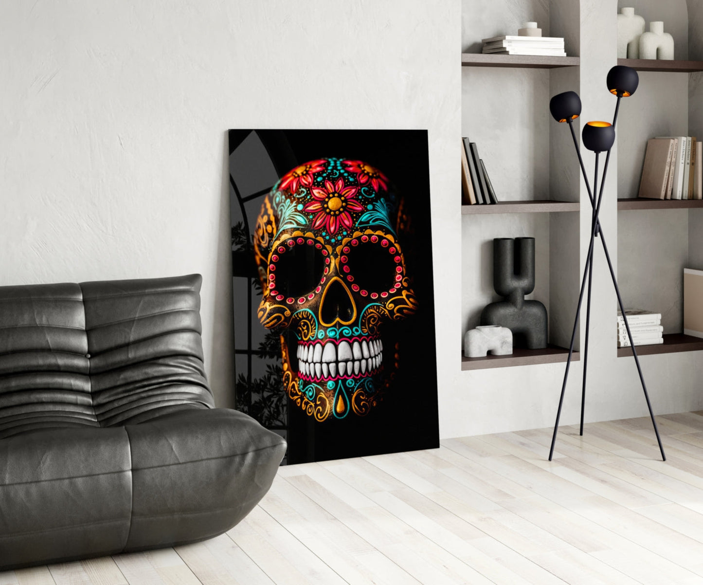 Flowery Skull Glass Wall Art || Designer Collection