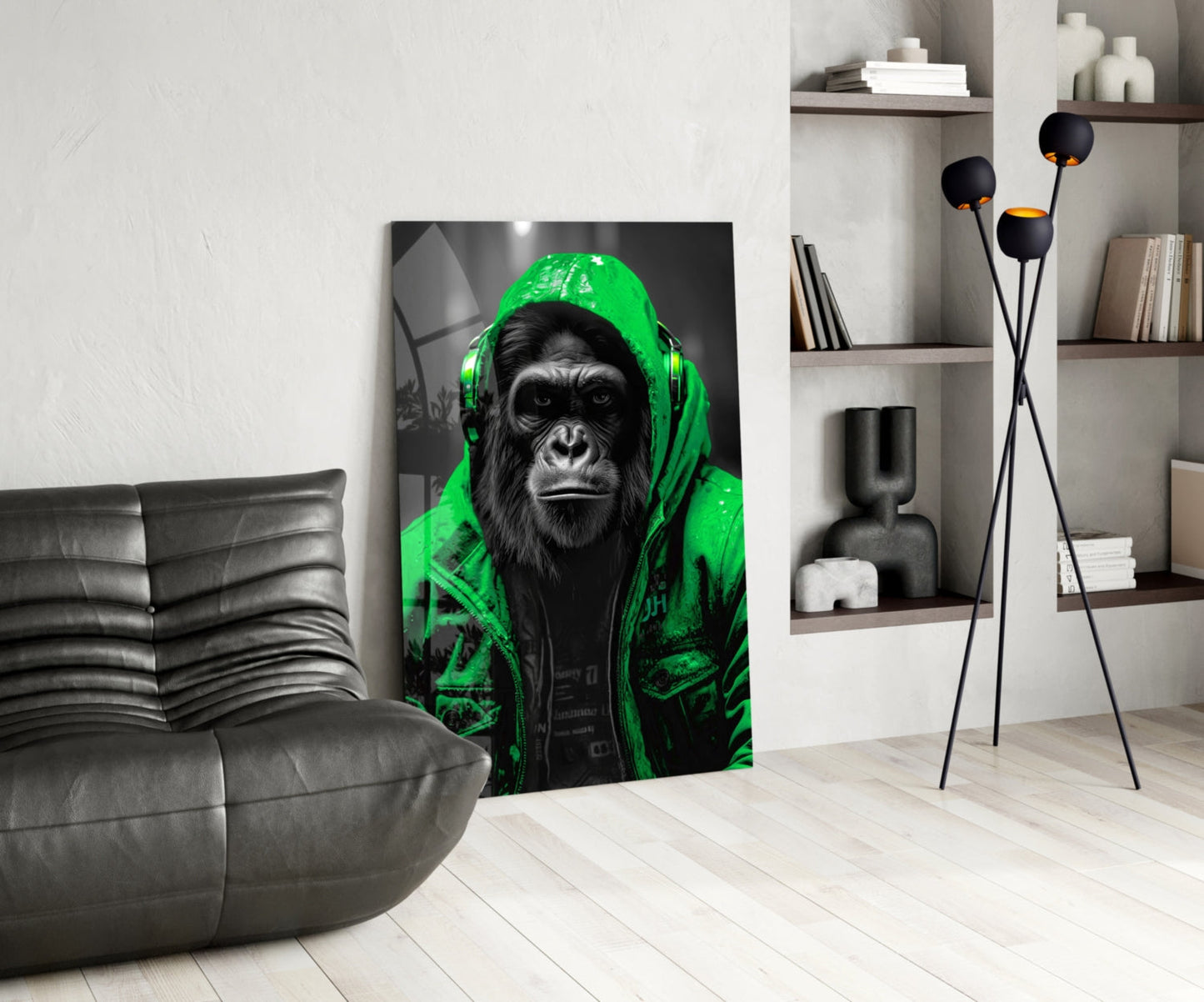 Yellow Raincoat Headphone Gorilla Glass Wall Art