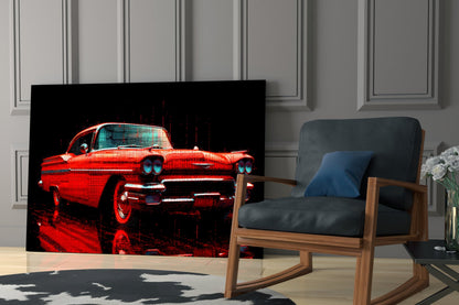 Vintage Red Coupe Glitch Glass Wall Art