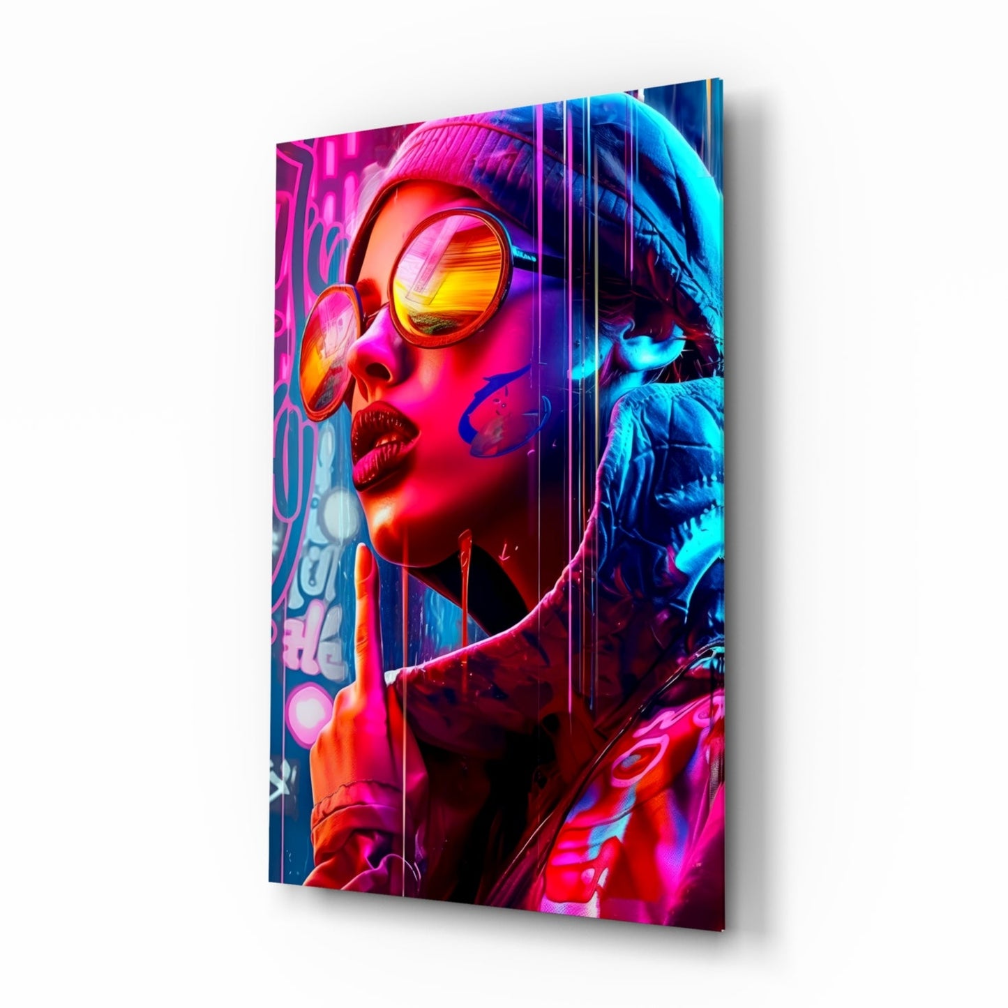 Beanie And Orange Shades Glass Wall Art