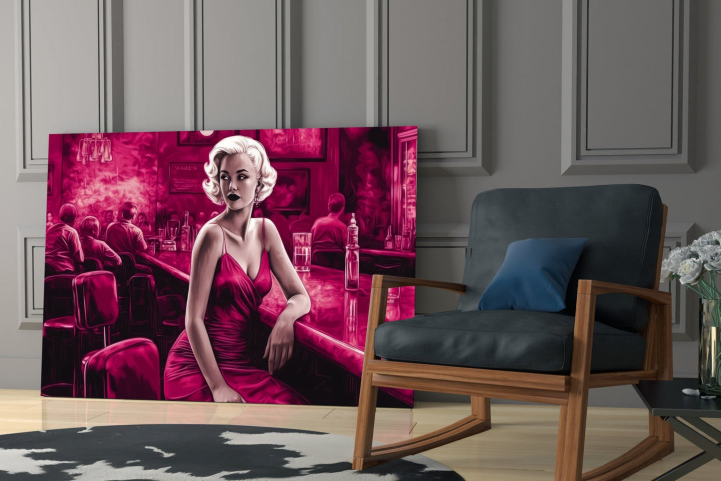 Magenta Blonde at Diner Bar Glass Wall Art