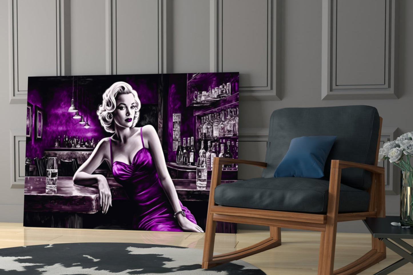 Violet Satin Blonde at Bar Glass Wall Art