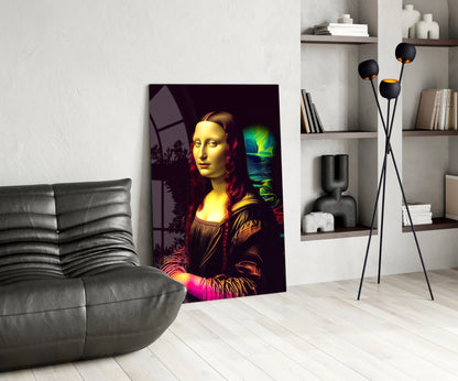 Neon Glow Dark Mona Lisa Glass Wall Art