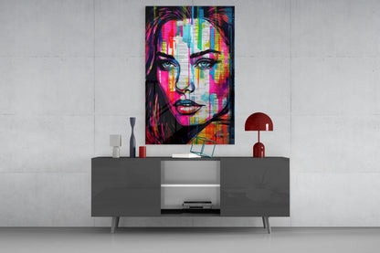Newsprint Drip Rainbow Woman Glass Wall Art
