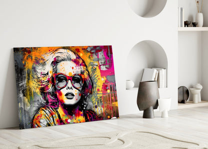 Red Round Glasses Graffiti Wall Woman Glass Wall Art