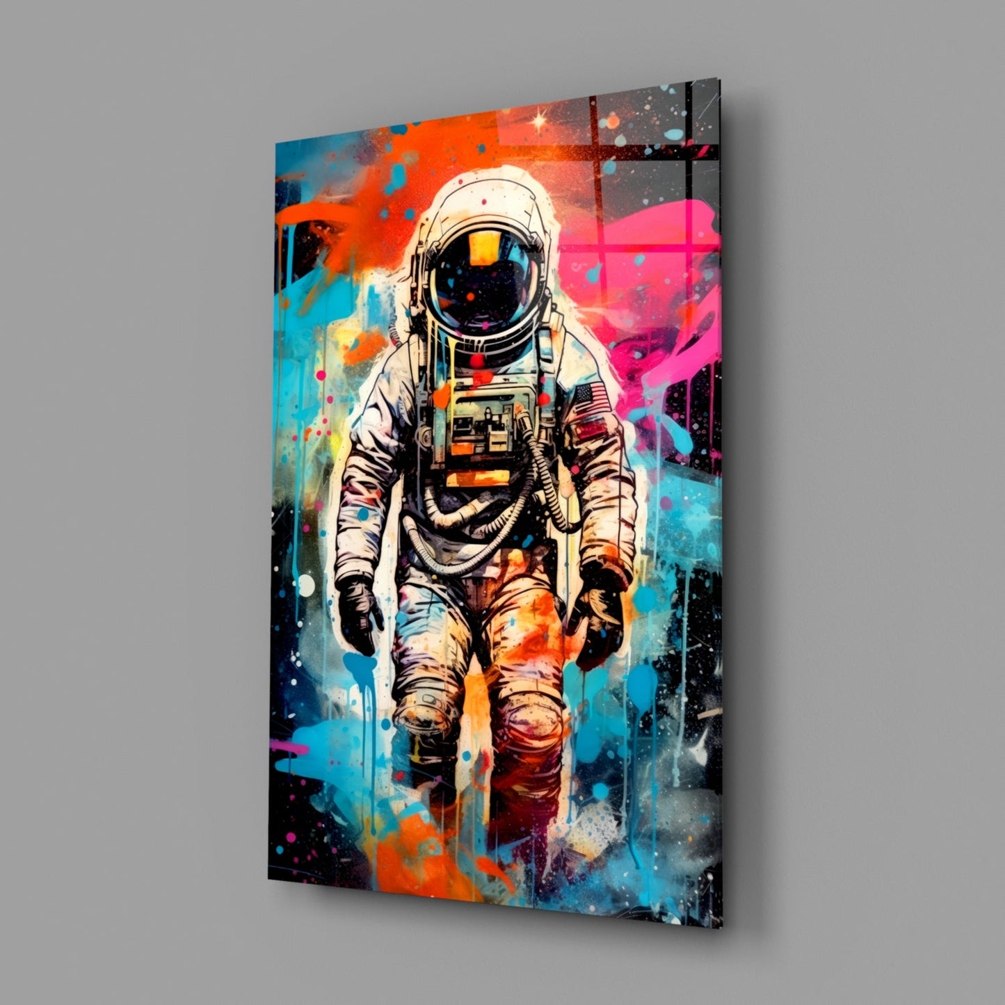 Graffiti Splatter Astronaut Glass Wall Art