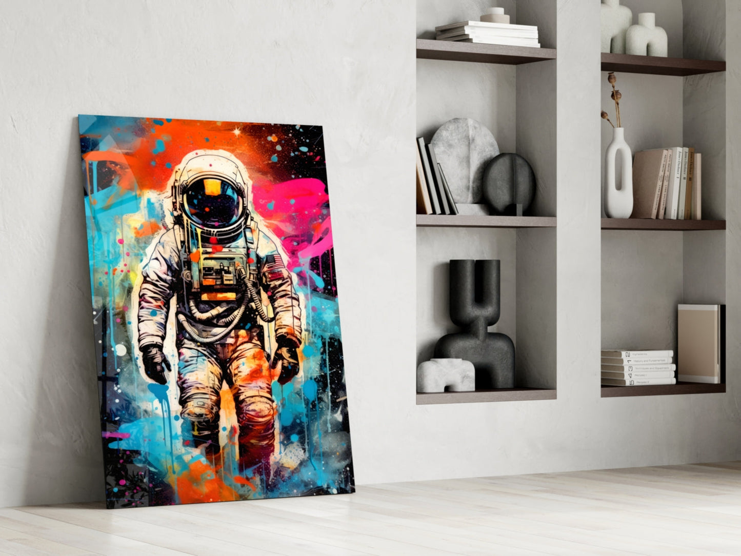 Graffiti Splatter Astronaut Glass Wall Art