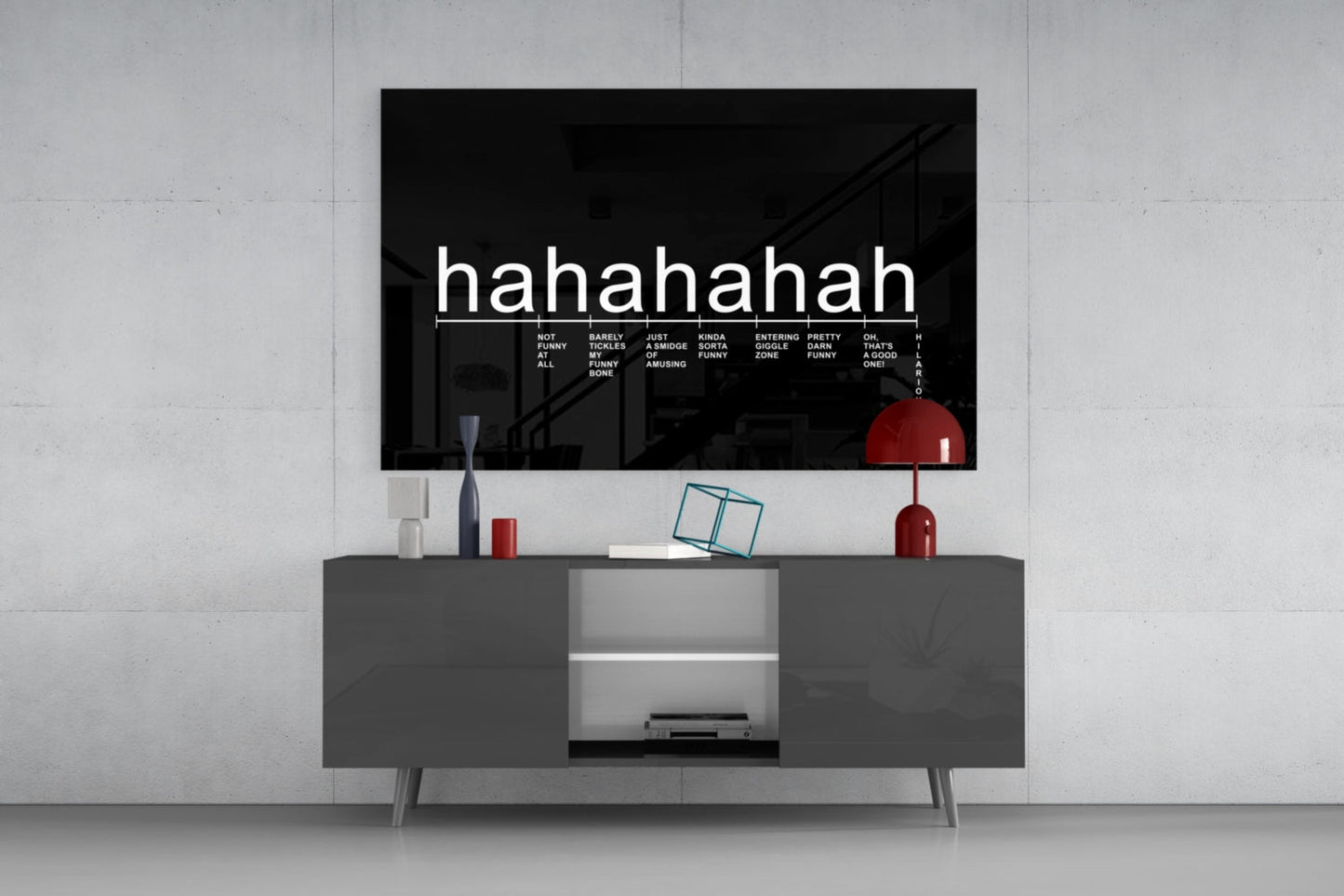 Black Background Laughter Scale Glass Wall Art
