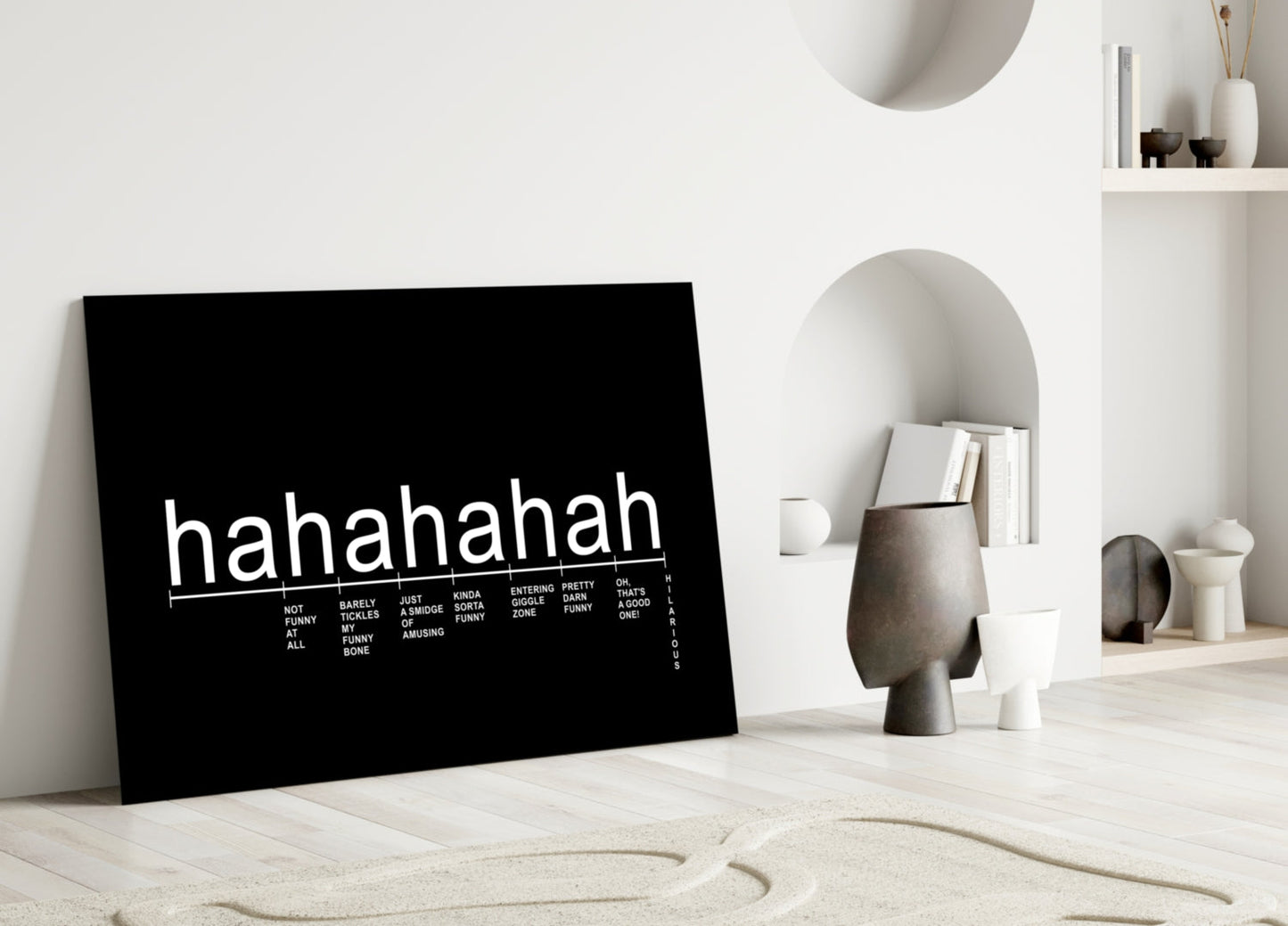 Black Background Laughter Scale Glass Wall Art
