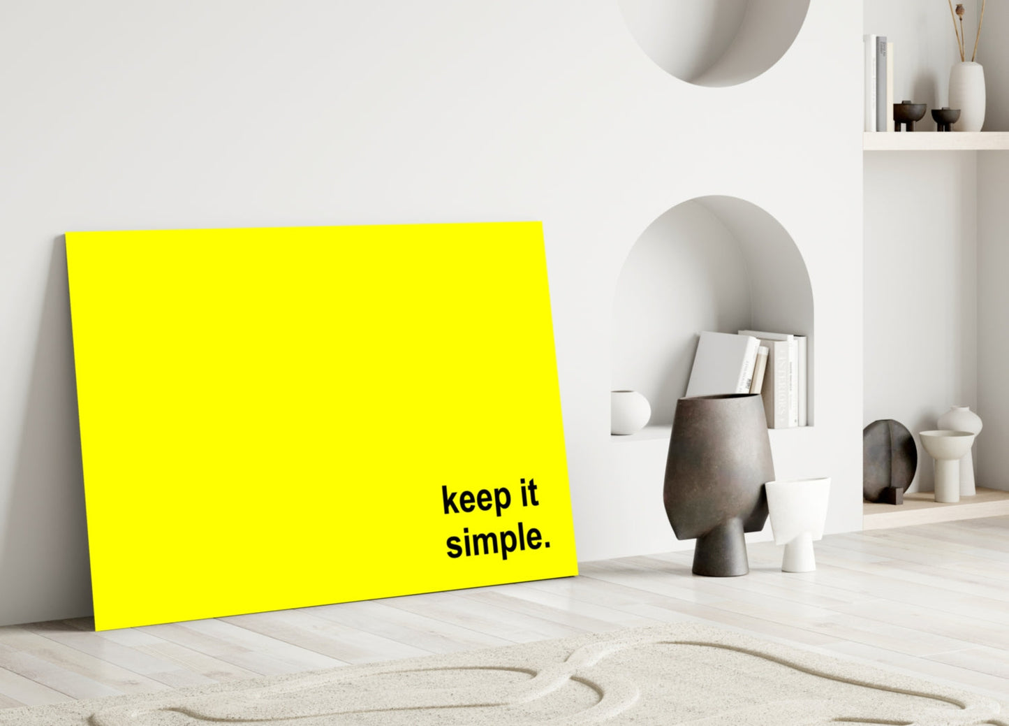 Keep It Simple Bright Yellow Slogan Glass Wall Art