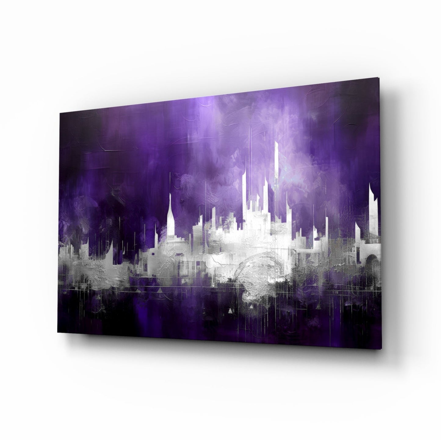 Purple Mist Abstract Skyline Glass Wall Art