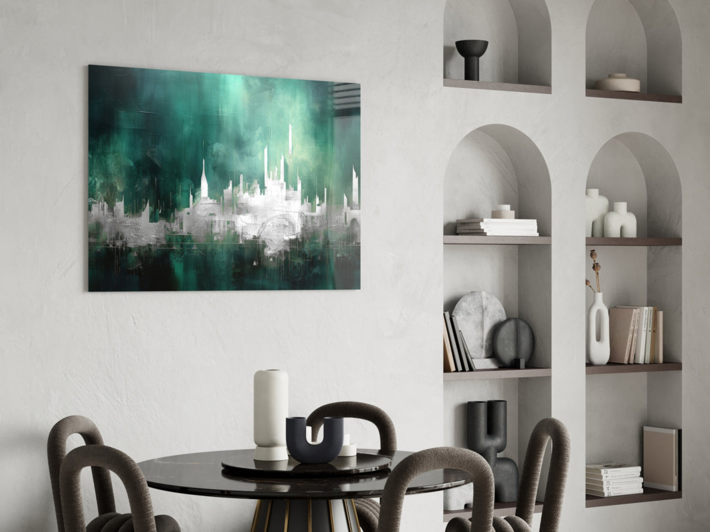 Emerald Mist Abstract Skyline Glass Wall Art