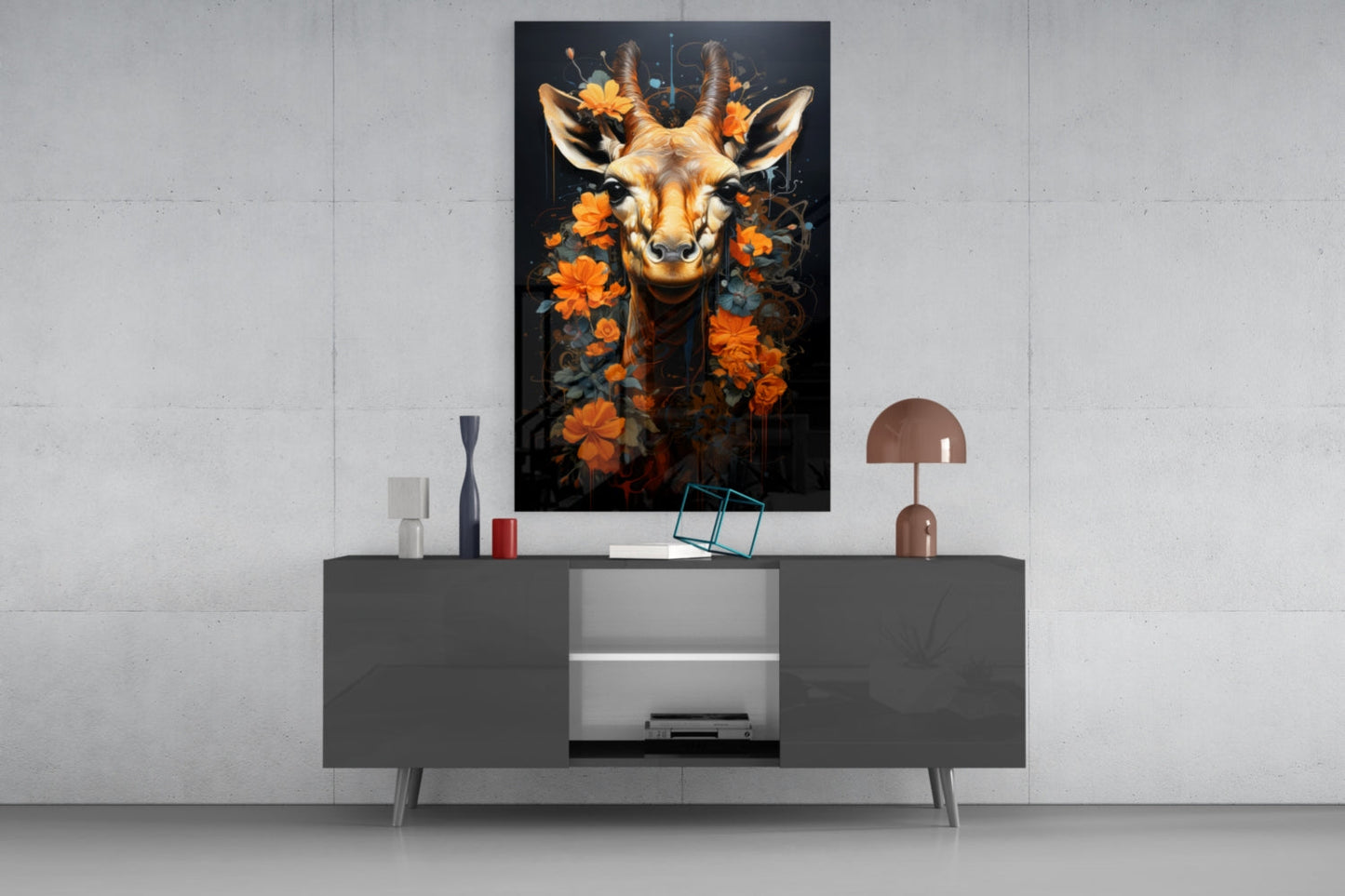 Orange Blossom Antelope Portrait Glass Wall Art