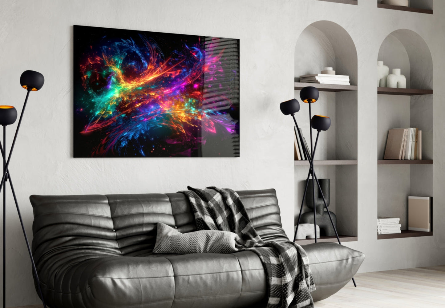 Rainbow Energy Swirl Explosion Glass Wall Art