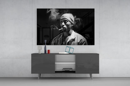 Gray Bandana Cigarette Smoke Rapper Glass Wall Art