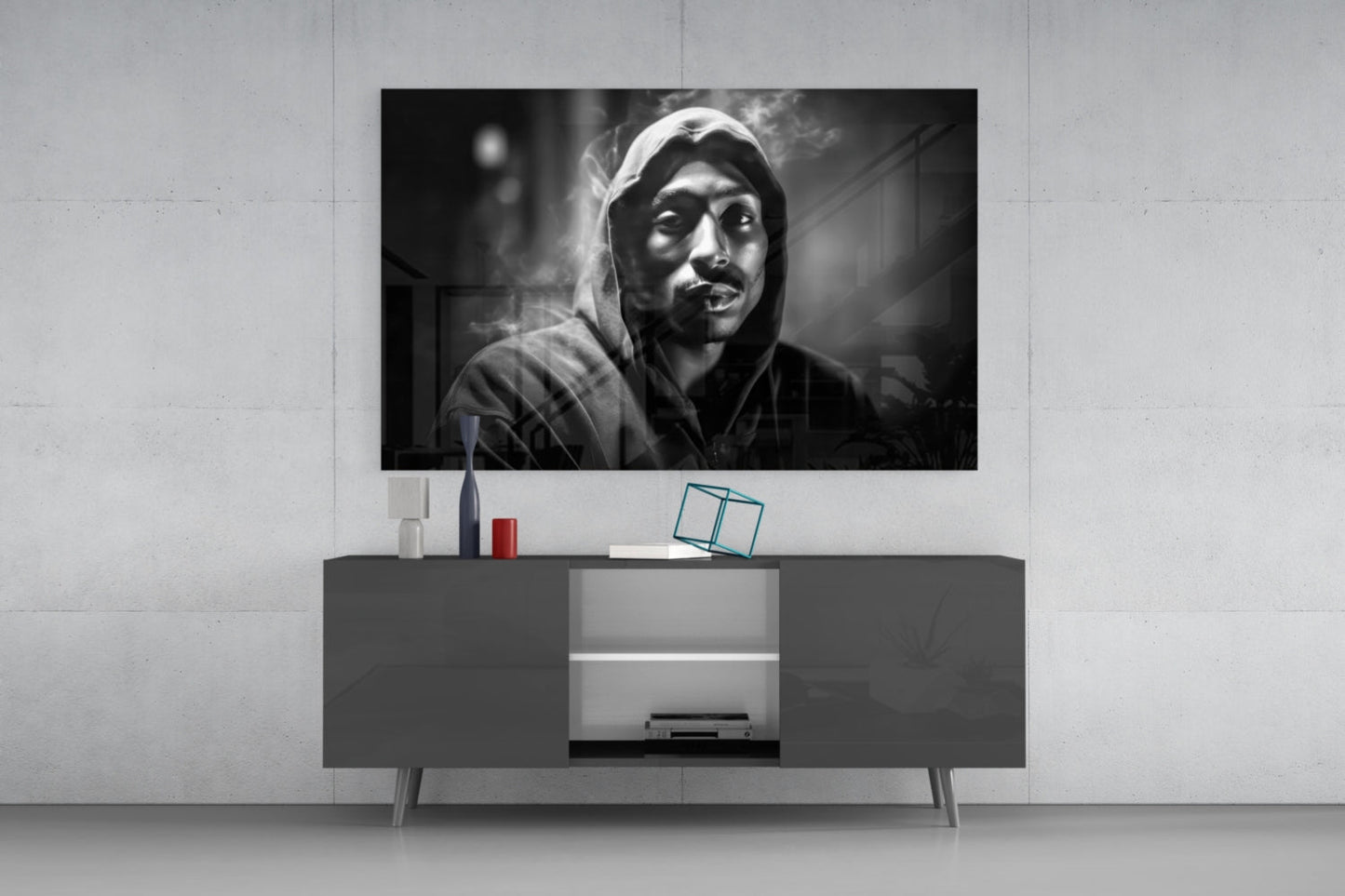 Smoky Gray Zip Hoodie Rapper Glass Wall Art