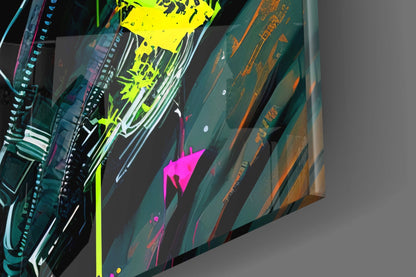 Cyber Woman in Neon Pink Visor Glass Wall Art
