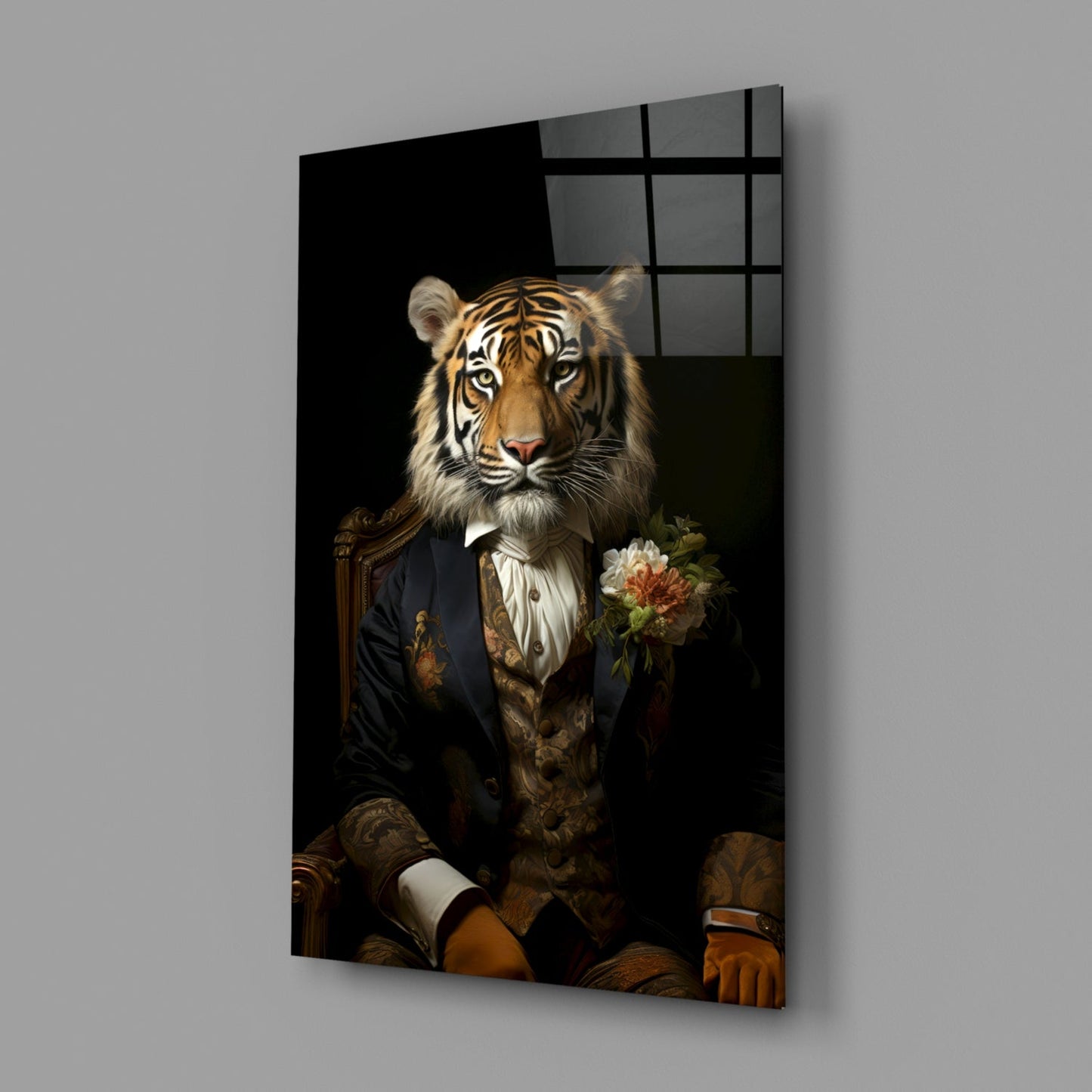 Tiger Dandy with Rose Blazer Glass Wall Art