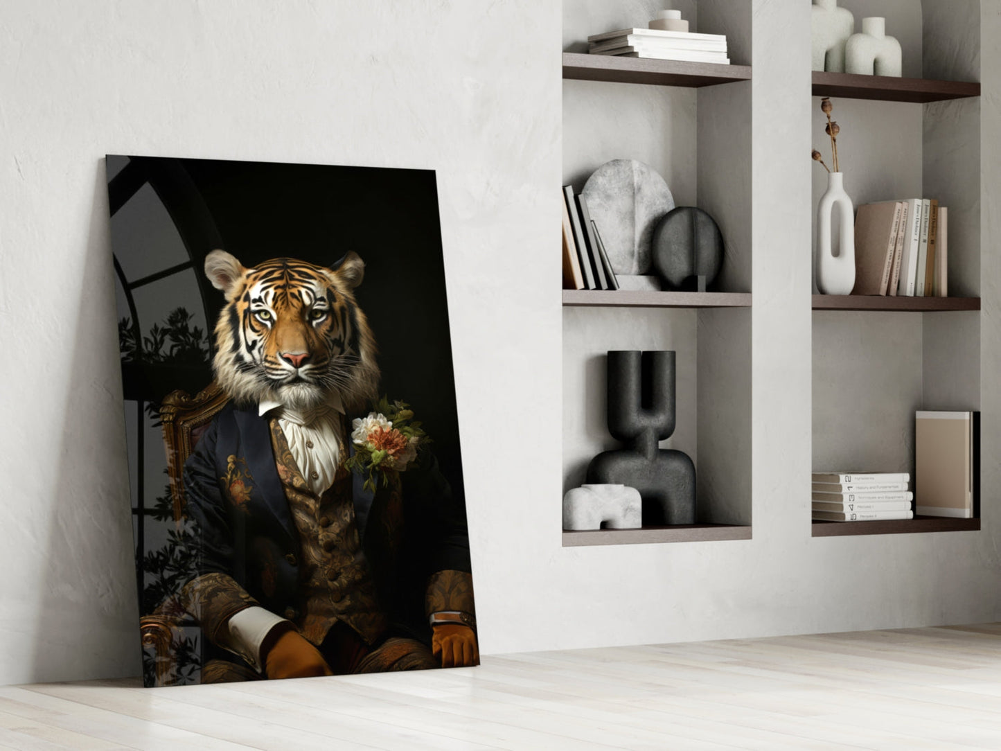 Tiger Dandy with Rose Blazer Glass Wall Art