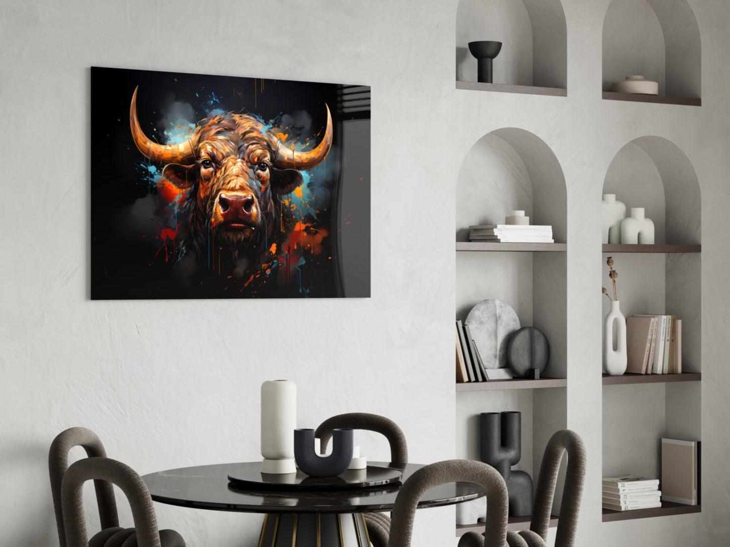 Buffalo Head Paint Splash Glass Wall Art
