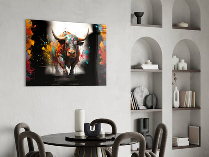 Colorful Bull Halo Splash Glass Wall Art