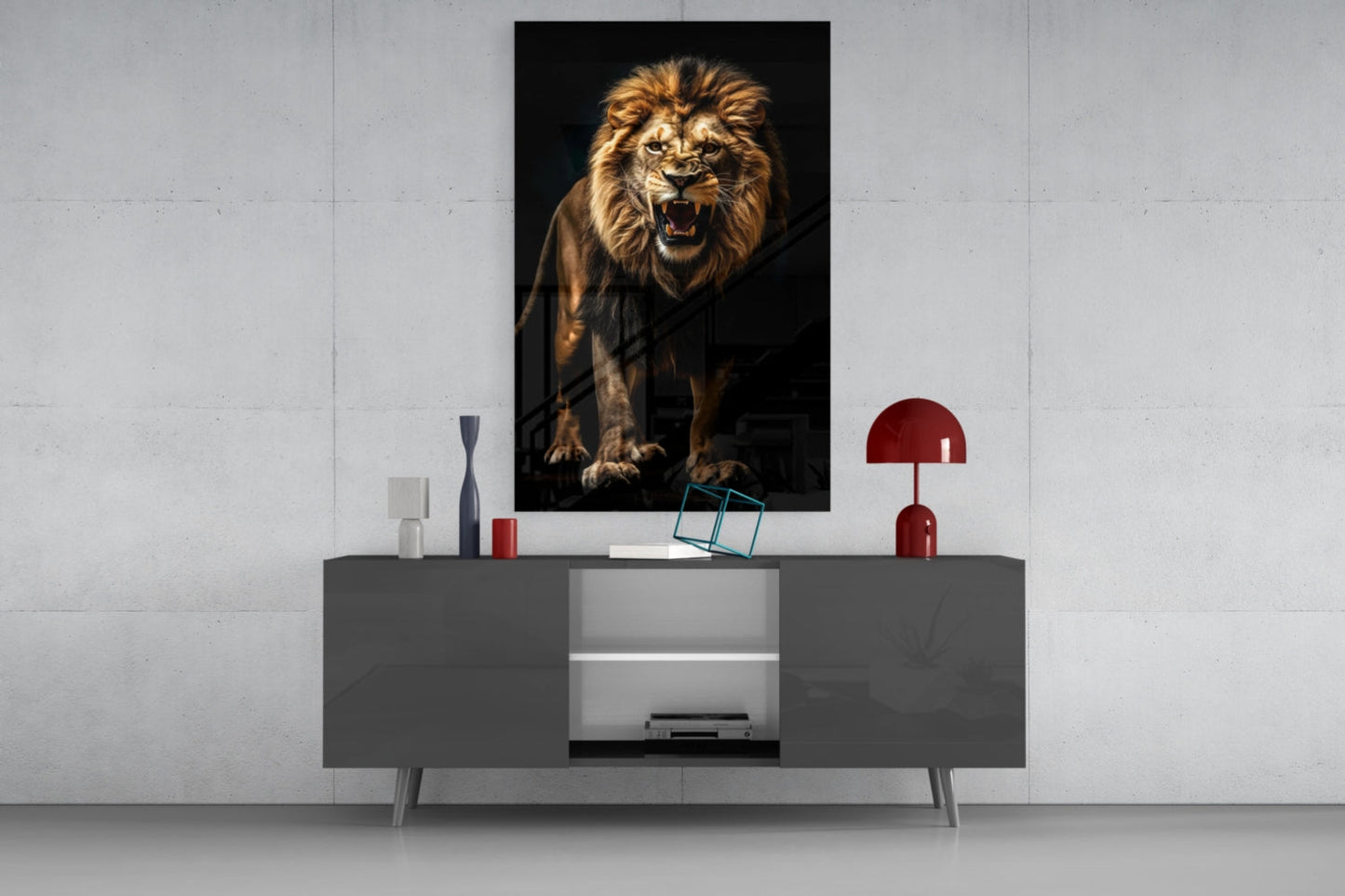 Lion in the Dark Glass Wall Art|| Designer's Collection