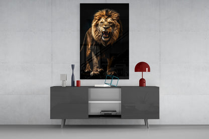 Lion in the Dark Glass Wall Art|| Designer's Collection